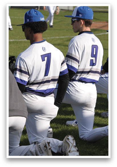 Two baseball players wearing number 7 and 8 are sitting on the grass. AI generated content