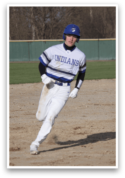 A baseball player is running on the field, wearing a blue helmet and a white and blue uniform. AI generated content