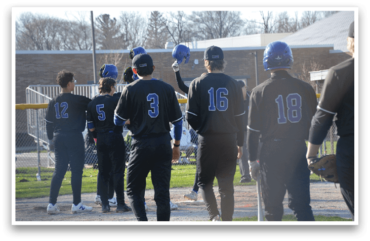 Baseball players standing on the field, wearing black uniforms and helmets. AI generated content
