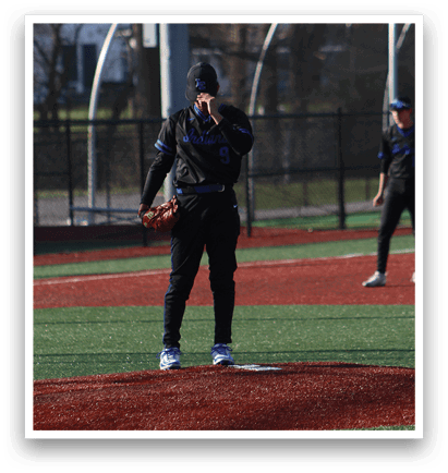 Two baseball players are standing on a field, one of them holding a baseball glove. AI generated content