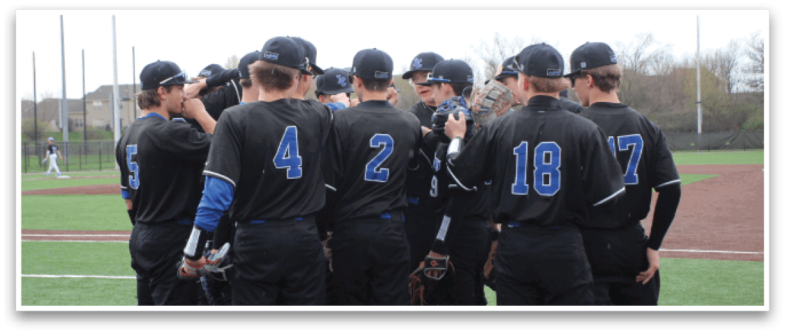 Baseball players wearing black uniforms and blue numbers on their backs, standing on a field. AI generated content