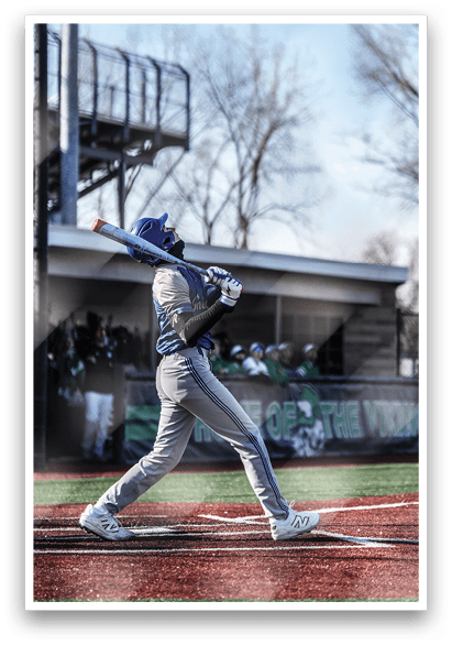 A baseball player is swinging a bat on a field. AI generated content