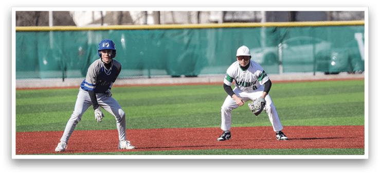 Two baseball players on a field, one ready to catch the ball and the other ready to run. AI generated content
