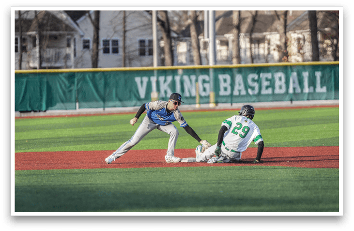 A baseball player slides into a base while another player tries to catch the ball. AI generated content