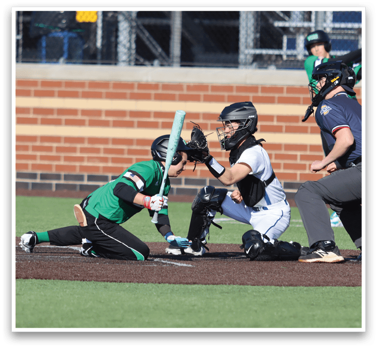 A baseball player is sliding into home plate, while the catcher and umpire watch. AI generated content