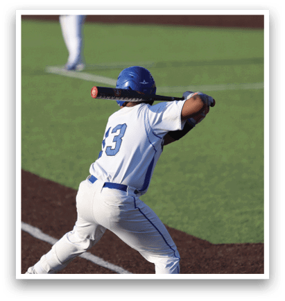 A baseball player in a blue helmet and white uniform is swinging a bat on a field. AI generated content