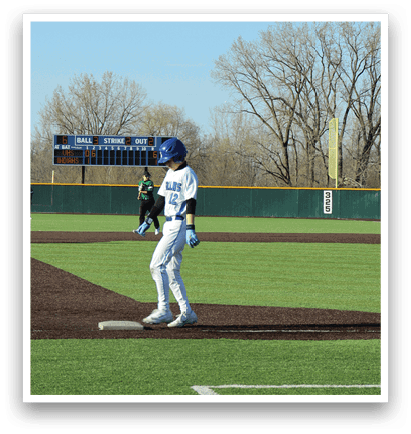 A baseball player is running to first base while another player is watching. AI generated content