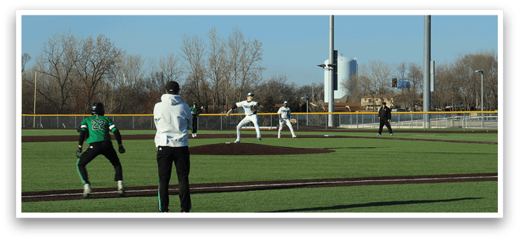 A baseball game is taking place with a player in the air, attempting to catch a ball. AI generated content