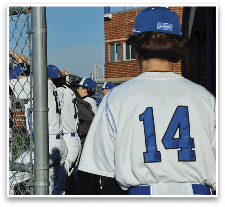 A baseball player wearing a blue hat and white uniform with the number 14 on the back. AI generated content
