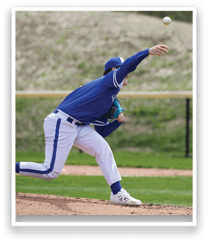 A baseball player in a blue uniform is throwing a ball. AI generated content