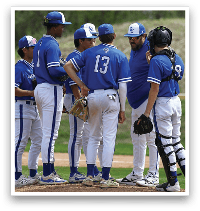 Baseball players wearing blue uniforms and blue hats standing on a field. AI generated content