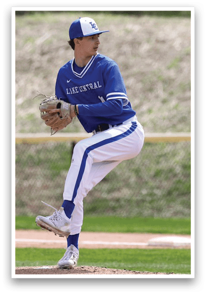 A baseball player in a blue uniform is pitching a ball on a field. AI generated content