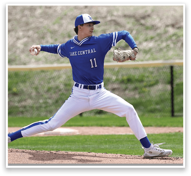 A baseball player in a blue uniform is pitching a ball. AI generated content