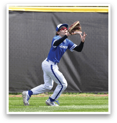 A baseball player wearing a blue uniform is running towards a base, trying to catch the ball. AI generated content