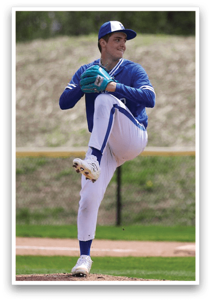 A baseball player in a blue uniform is in the process of pitching a ball. AI generated content