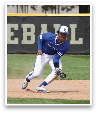 A baseball player is running on the field, wearing a blue uniform and a white hat. He is holding a baseball glove in his hand. AI generated content