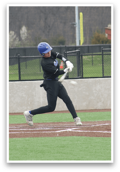 A baseball player in a black shirt and blue helmet is swinging a bat at a ball. AI generated content