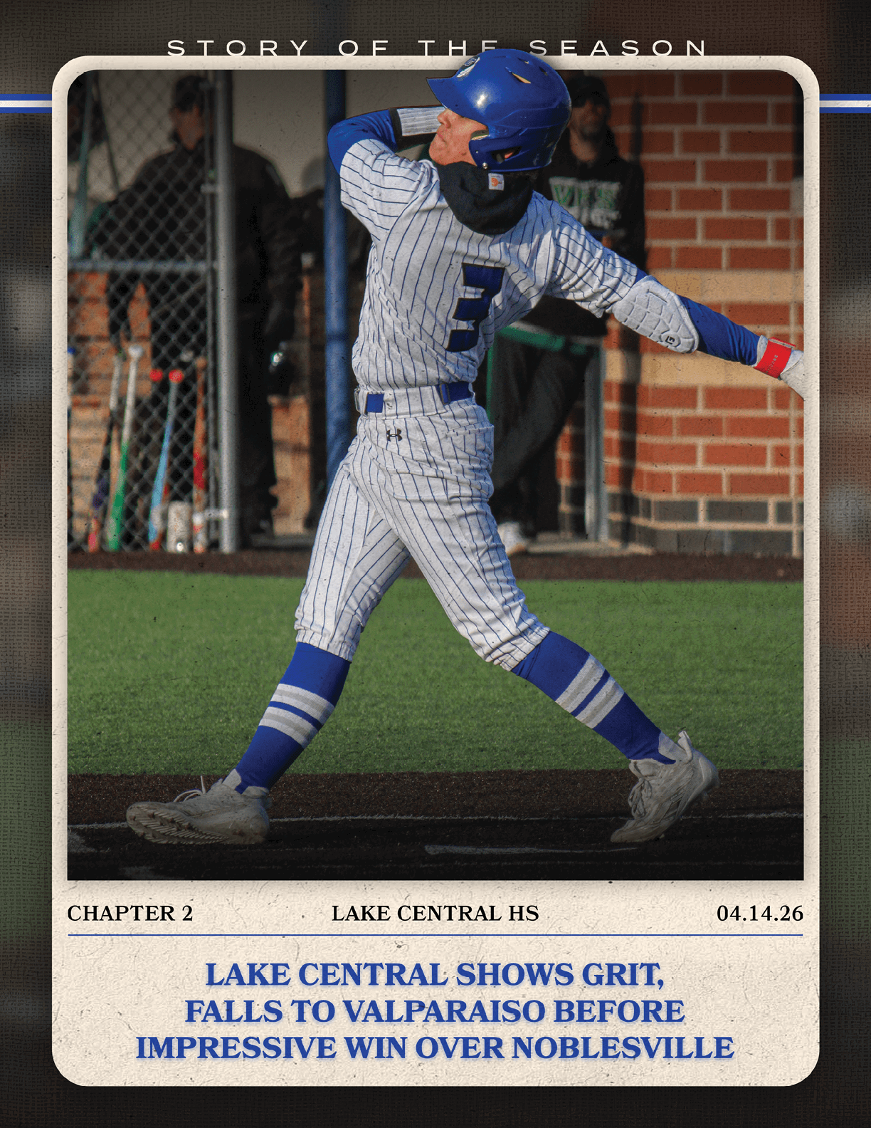 A baseball player in a blue helmet and white uniform is swinging his bat. AI generated content