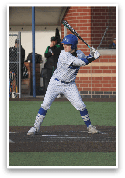 A baseball player in a blue and white uniform is swinging a bat, preparing to hit the ball. AI generated content
