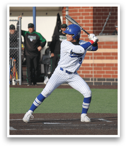 A baseball player is swinging a bat on a field, with a man watching from the dugout. AI generated content