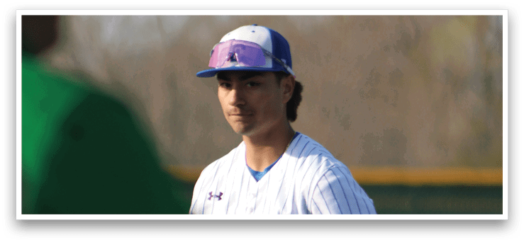 A baseball player wearing a blue and white uniform stands on the field. AI generated content