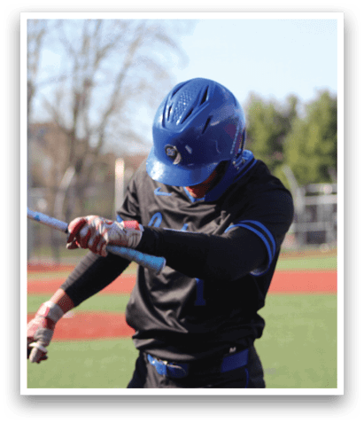 A baseball player in a black shirt and blue helmet is swinging a bat. AI generated content