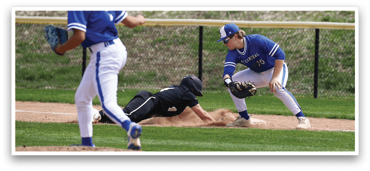 A baseball player slides into home plate while another player tries to catch the ball. AI generated content