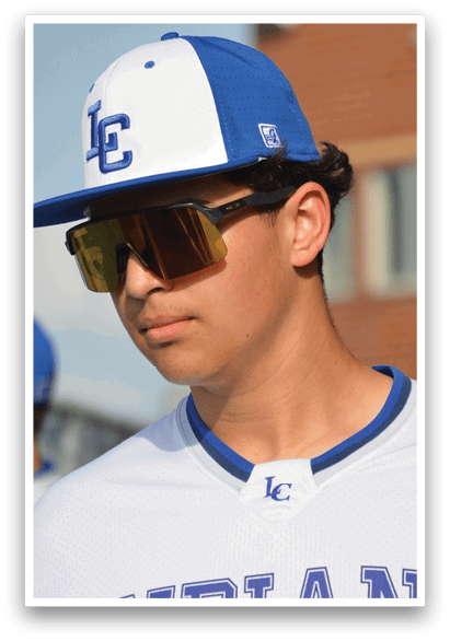 A baseball player wearing a blue and white hat and sunglasses. AI generated content