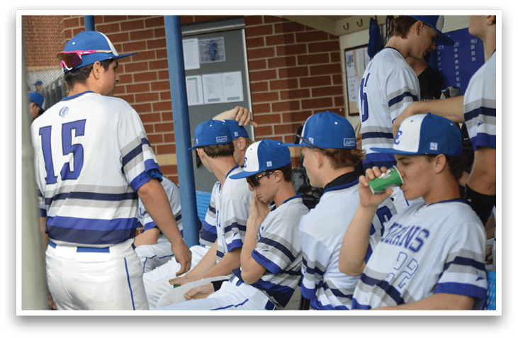 A group of baseball players sitting on a bench, some of them drinking from cans. AI generated content