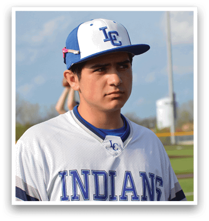 A baseball player wearing a blue and white uniform with the word Indians on the front. AI generated content