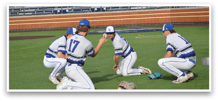 A group of baseball players are on the field, with one player kneeling down and another holding a baseball. AI generated content