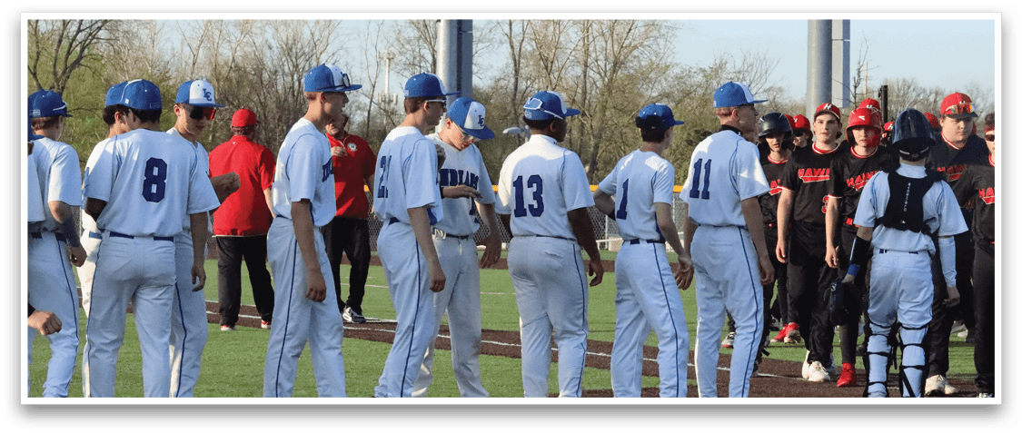 Baseball players wearing white uniforms and blue caps standing on a field. AI generated content