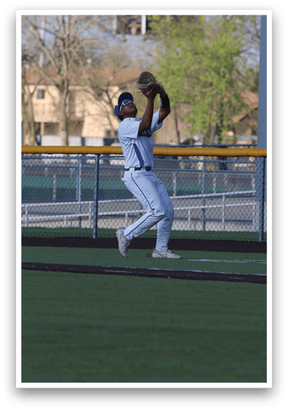 A baseball player in a white uniform catches a ball in a field. AI generated content