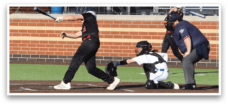 A baseball player is swinging a bat, while a catcher and an umpire watch. AI generated content