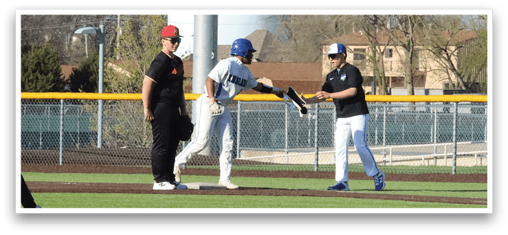 A baseball player is swinging a bat on a field, with two other players watching. AI generated content
