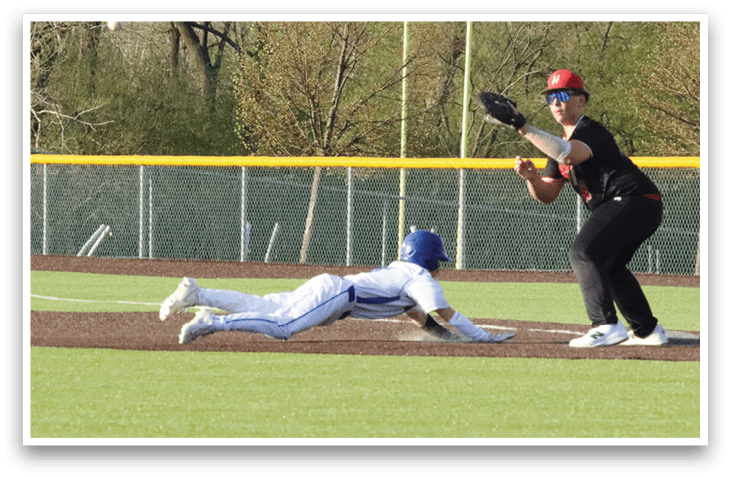 A baseball player slides into home base while the catcher tries to tag him out. AI generated content