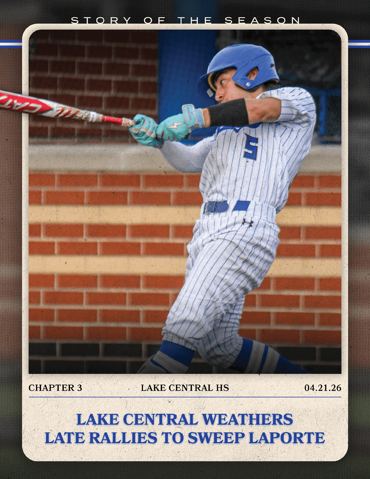 A baseball player in a blue helmet and white uniform is swinging a bat. AI generated content