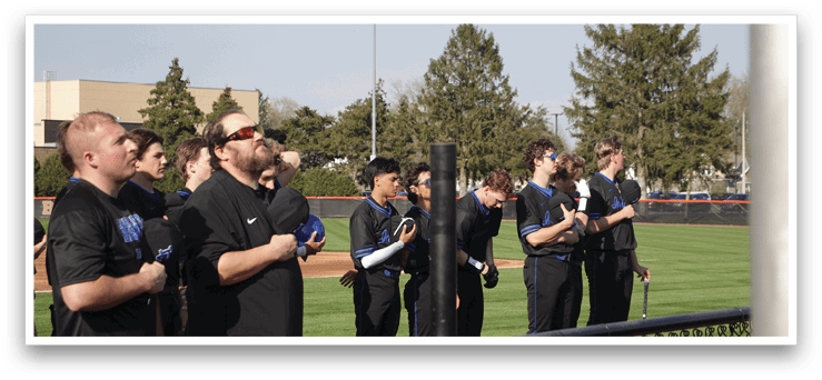 A group of baseball players standing on a field, some wearing black shirts and holding baseball bats. AI generated content