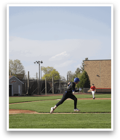 A baseball player is running towards home plate, while another player is holding a bat, ready to hit the ball. AI generated content