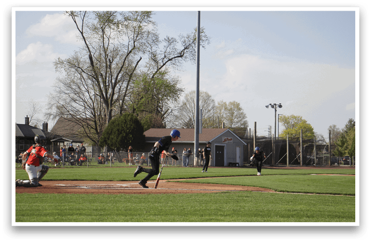 A baseball player is running to first base while holding a bat. AI generated content