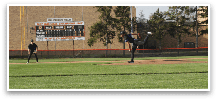 A baseball game is taking place in a field with a player holding a bat, ready to swing. AI generated content