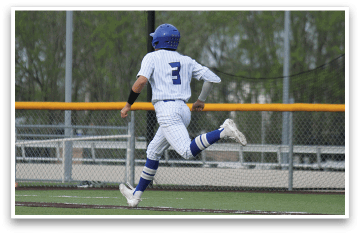 A baseball player is sliding into a base, wearing a blue helmet and white uniform. AI generated content