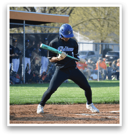 A baseball player in a black shirt and blue helmet is swinging a bat at a ball. AI generated content