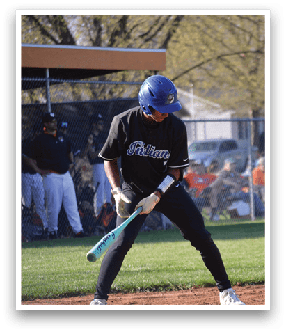 A baseball player in a black shirt and blue helmet is holding a bat and getting ready to swing. AI generated content
