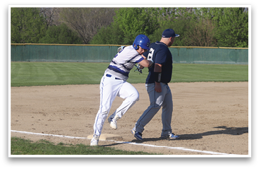 A baseball player is running towards home plate while the umpire watches. AI generated content