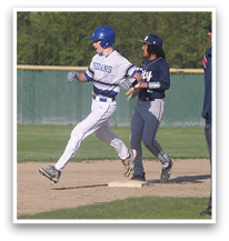A baseball player is running towards a base while another player is holding a bat. AI generated content