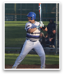 A baseball player in a blue helmet and white uniform is swinging a bat on a field. AI generated content