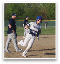 A baseball player is running on the field wearing a blue helmet. AI generated content