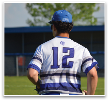 A baseball player wearing a white and blue striped jersey with the number 21 on the back. AI generated content