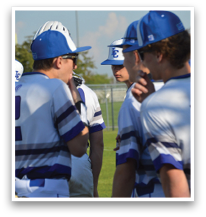A group of baseball players wearing blue and white uniforms are standing on a field. AI generated content